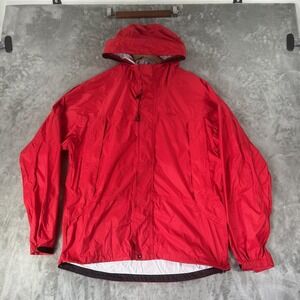 L.L. Bean Jacket Mens Large Red Nylon Hooded Rain Full Zip Lightweight Outdoor